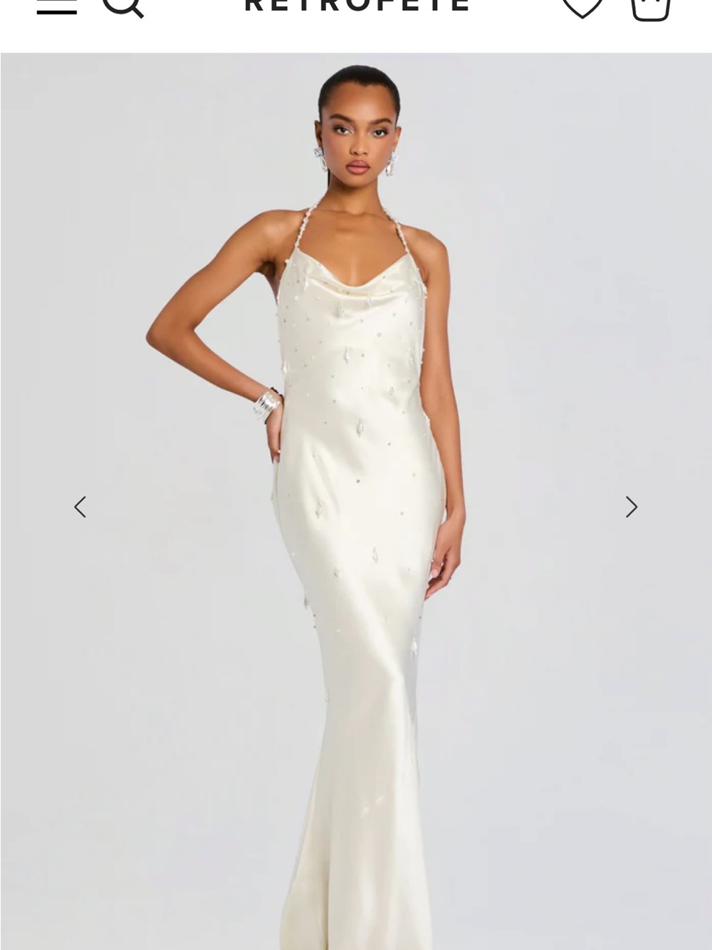 Retrofete Ivory Beaded Satin Slip Gown